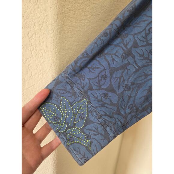 Robert Graham Blue Leaf Pattern Silk Flip Collar Buttondown Shirt, Men's Size XL - Picture 6 of 12